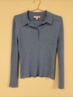 Amour Vert Ribbed Polo Knit Top - Sky Blue